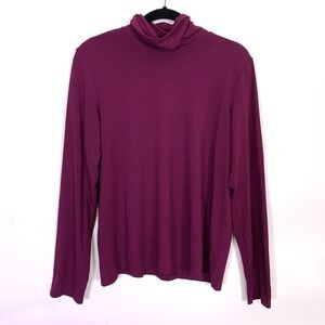 Eileen Fisher Fine Jersey Scrunch Neck Top Large Plum Purple Turtle T0264M
